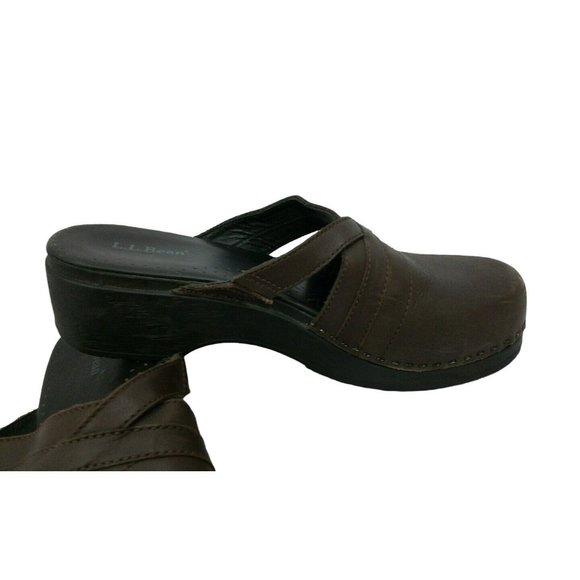LL Bean Shoes 7.5M 39 Brown Leather Slide On Clogs Expandable Comfortable - Picture 3 of 10